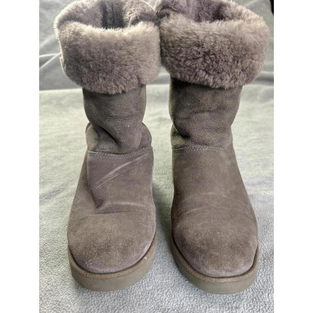 ugg sheepskin winter boots gray suede‎ fur cuff cozy classic snow boots 9